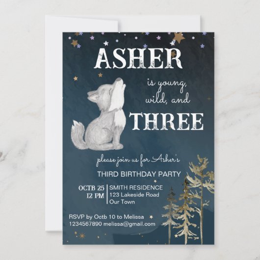 リトルオオカミをテーマにした誕生日パーティー 招待状 (正面)