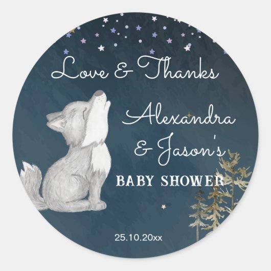 リトルオオカミをテーマにした赤ちゃんシャワーのお気に入りプレゼント ラウンドシール (正面)