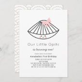 リトルオピヒピンクリボンガール1st誕生日 招待状 (正面/裏面)