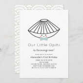 リトルオピヒブルーボウタイボーイボーイ1歳の誕生日 招待状 (正面/裏面)