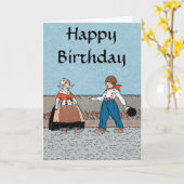 リトルオランダガールボーイ伝統的ドレス誕生日 カード (黄色い花)