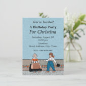 リトルオランダガールボーイ伝統的ドレス誕生日 招待状 (スタンド正面)