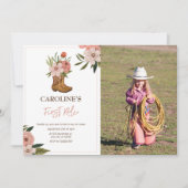 リトルカウガール ファーストロデオ 1歳の誕生日 フォト 招待状 (正面)