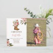 リトルカウガール ファーストロデオ 1歳の誕生日 フォト 招待状 (スタンド正面)