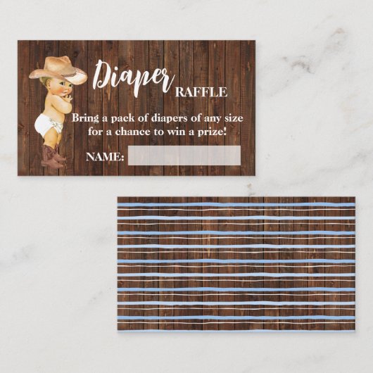 リトルカウボーイおむつラッフルチケットベビーシャワー プレイスカード (正面/裏面)