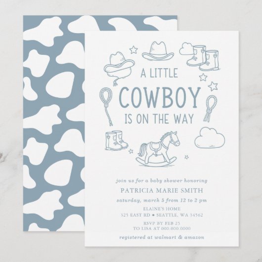リトルカウボーイがやってくる!男の子ベイビーシャワー 招待状 (正面/裏面)