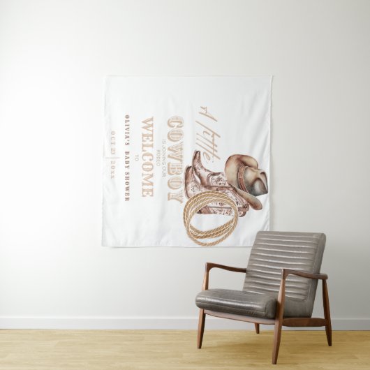 リトルカウボーイのベビーシャワーウェルカムサイン タペストリー (インサイチュ(横))