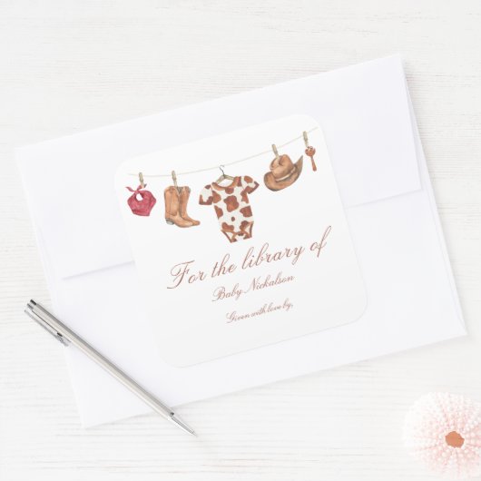 リトルカウボーイのベビーシャワー - ライブラリーのために スクエアシール (封筒)