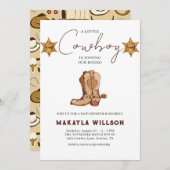 リトルカウボーイウェスタンテーマロデオベビーシャワー 招待状 (正面/裏面)