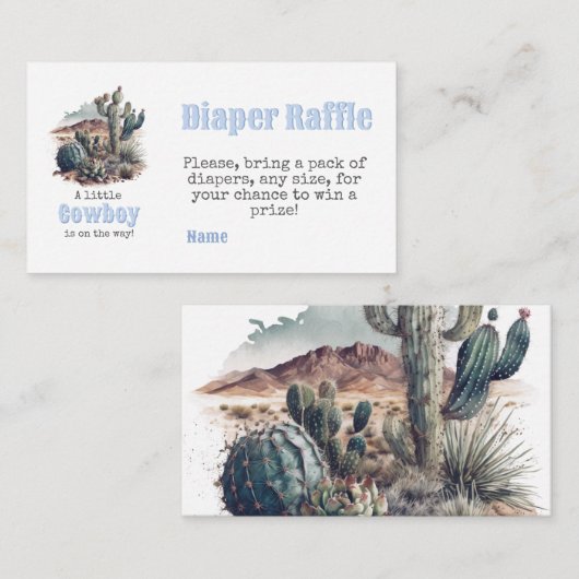 リトルカウボーイウェスタンブルーボーイベビーシャワーオムツ エンクロージャーカード (正面/裏面)