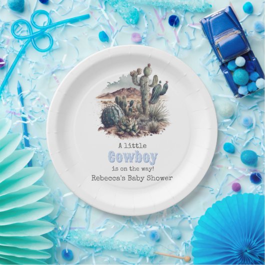 リトルカウボーイウェスタンブルーボーイベビーシャワーデコール ペーパープレート (パーティー)