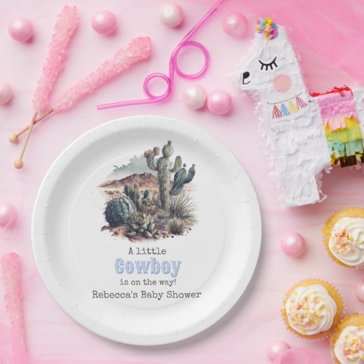 リトルカウボーイウェスタンブルーボーイベビーシャワーデコール ペーパープレート (パーティー)