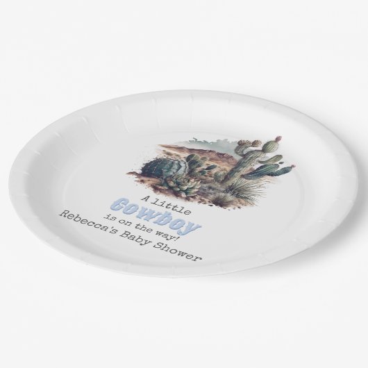 リトルカウボーイウェスタンブルーボーイベビーシャワーデコール ペーパープレート (アングル)