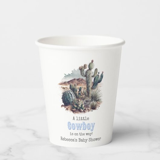 リトルカウボーイウェスタンブルーボーイベビーシャワーデコール 紙コップ (裏面)