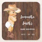 リトルカウボーイウェスタンベビーシャワーパーティーデコール スクエアペーパーコースター (正面)