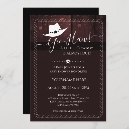 リトルカウボーイウェスタンベビーシャワー招待状 (正面/裏面)
