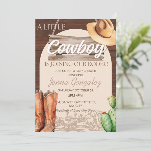 リトルカウボーイウェスタンワイルドウェストRodeoベビーシャワー 招待状 (スタンド正面)