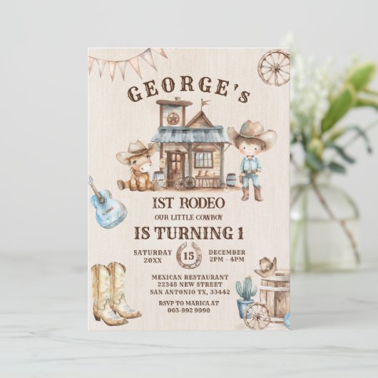 リトルカウボーイキュートベビーホース誕生日 招待状 (スタンド正面)