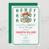 リトルカウボーイジンジャーブレッドクリスマスグリーンベイビーシャワー 招待状 (正面/裏面)