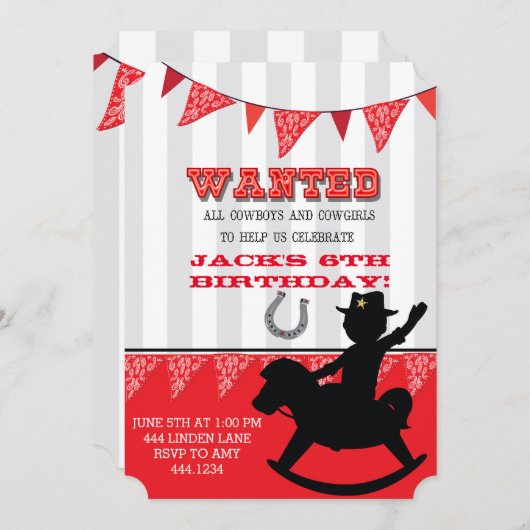 リトルカウボーイバックルー誕生日招待状 招待状 (正面/裏面)