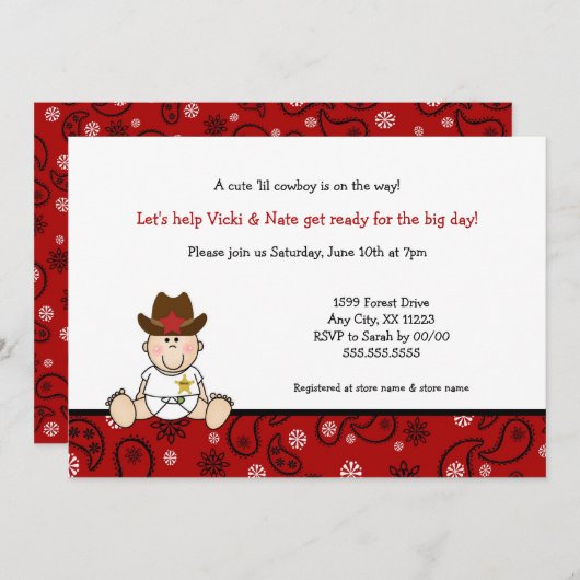 リトルカウボーイベビーシャワー招待状 招待状 (正面/裏面)