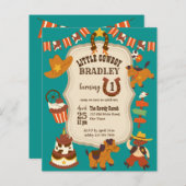 リトルカウボーイ子供の誕生日パーティー予算招待状 (正面/裏面)