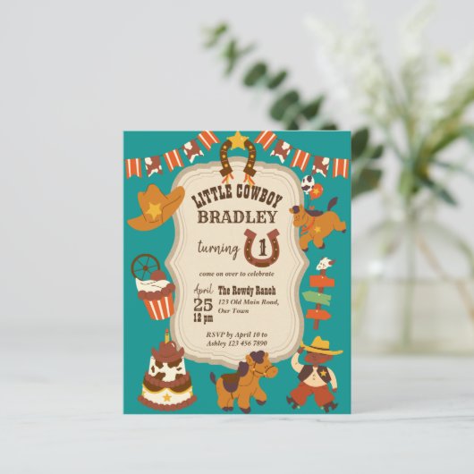 リトルカウボーイ子供の誕生日パーティー予算招待状 (スタンド正面)