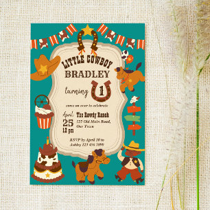 リトルカウボーイ子供の誕生日パーティー 招待状