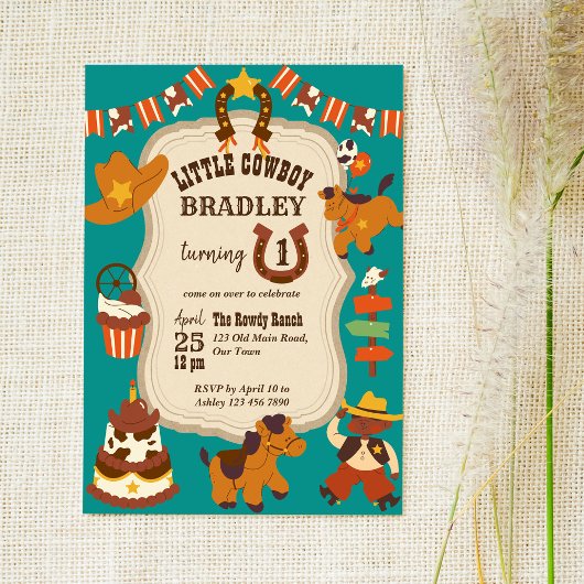 リトルカウボーイ子供の誕生日パーティー 招待状