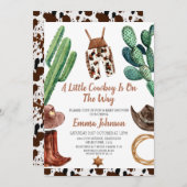 リトルカウボーイ牛プリントベビーシャワー招待状 招待状 (正面/裏面)