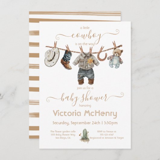 リトルカウボーイ男の赤ちゃん物干し 招待状 (正面/裏面)