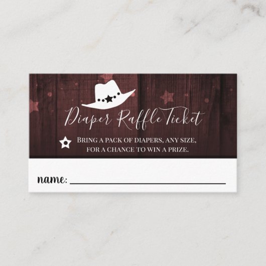 リトルカウボーイ赤ちゃんシャワーおむつラッフルチケット 名刺 (正面)