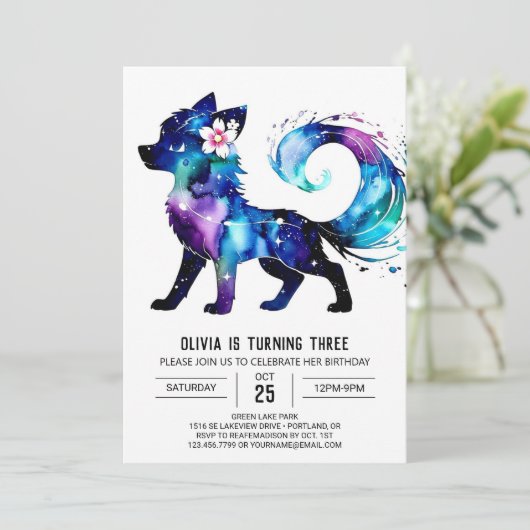 リトルカスタムウルフデジタルガール誕生日 招待状 (スタンド正面)