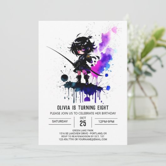 リトルカスタム忍者デジタルガール誕生日 招待状 (スタンド正面)