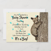 リトルカッブベアティール(緑がかった色)とタンボーイズベビーシャワー 招待状 (正面)
