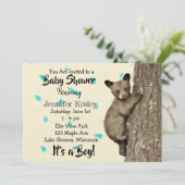 リトルカッブベアティール(緑がかった色)とタンボーイズベビーシャワー 招待状 (スタンド正面)