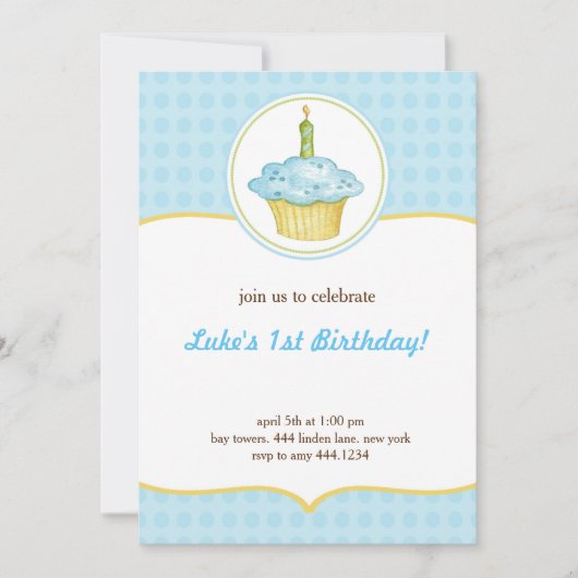 リトルカップケーキファースト誕生日ボーイ招待状 招待状 (正面)