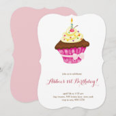 リトルカップケーキファースト誕生日招待状 招待状 (正面/裏面)
