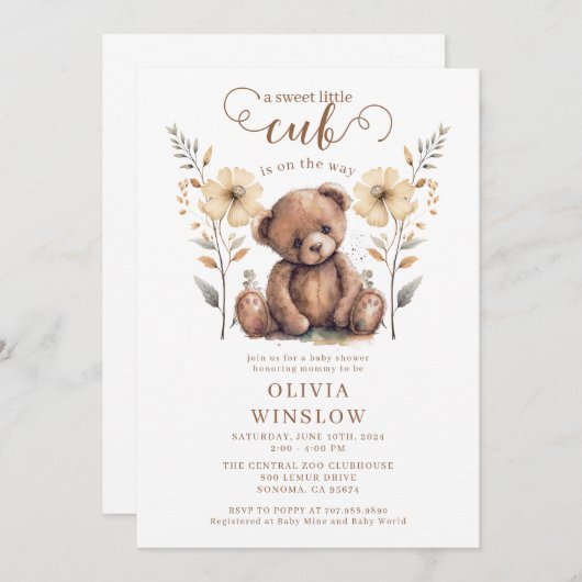 リトルカブの水の色テディベア赤ちゃんシャワー 招待状 (正面/裏面)