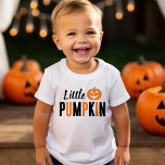 リトルカボキンオレンジと黒ハロウィンモダン ベビーTシャツ<br><div class="desc">可愛い最初のハロウィンシャツベビー/幼児。オレンジモダンとブラックの「リトルカボチャ」文字とジャックオランタンカボチャのアクセント。</div>
