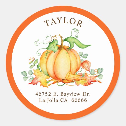 リトルカボキンオレンジ差出人住所ラベル ラウンドシール (正面)