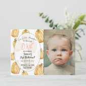 リトルカボキンガールズピンク秋誕生日写真 招待状 (スタンド正面)