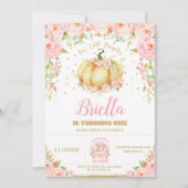 リトルカボキンガール1stバースデーピンクフローラ赤面 招待状 (正面)