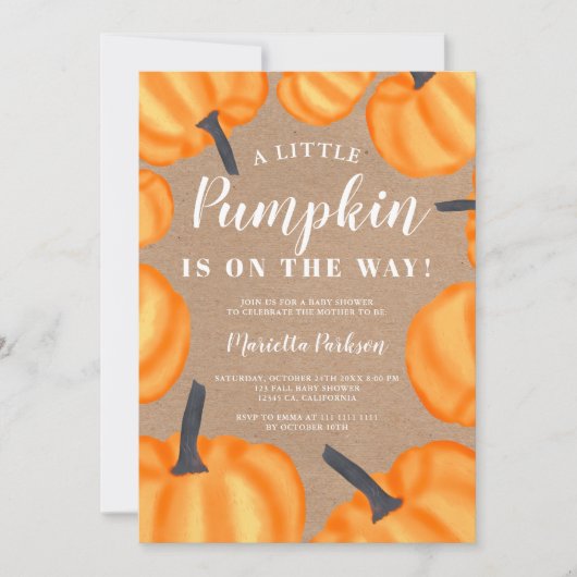 リトルカボキンクラフトオレンジ秋赤ちゃんシャワー 招待状 (正面)