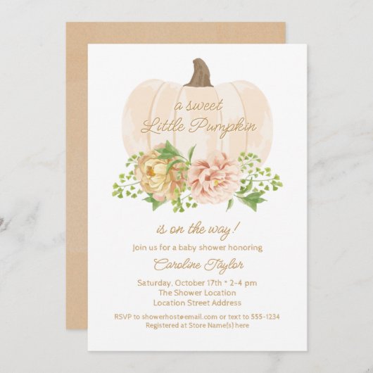 リトルカボキンクリームフローラベビーシャワー招待状 招待状 (正面/裏面)