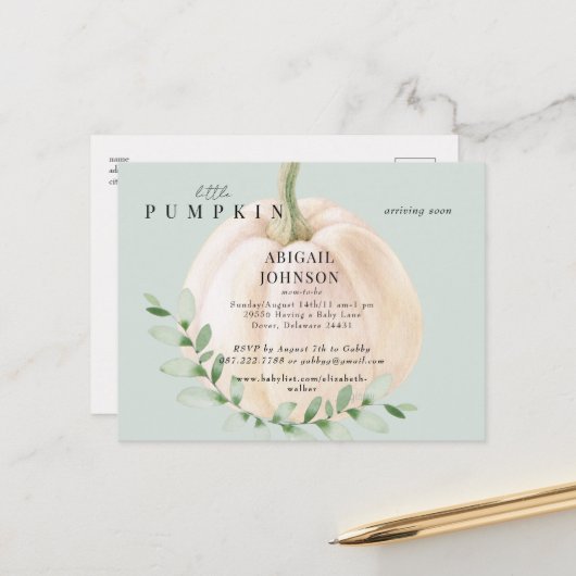 リトルカボキンセージ赤ちゃんシャワー 案内ポストカード (正面/裏面インサイチュ)