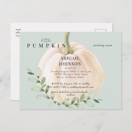 リトルカボキンセージ赤ちゃんシャワー 案内ポストカード (正面/裏面)