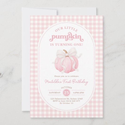 リトルカボキンソフトピンクボウ1st誕生日パーティー 招待状 (正面)