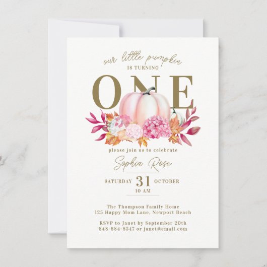 リトルカボキンピンクアジサイ1エレガント誕生日 招待状 (正面)