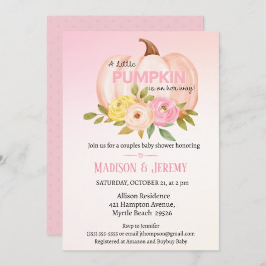 リトルカボキンピンクガールズベビーシャワー招待状 招待状 (正面/裏面)